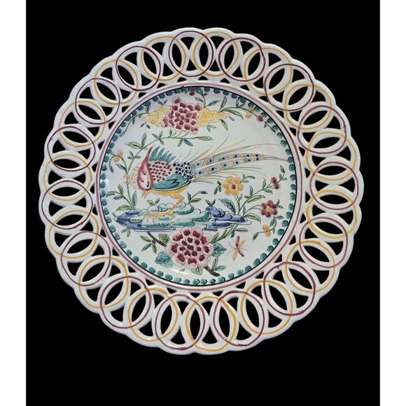 Hand-Painted Portugal Decorative Plate With Bird & Floral Design Outeiro Agueda - Picture 1 of 10